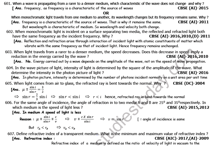 Class 12 Physics Ray Optics And Optical Instruments Boards Questions Practice Worksheet For Physics 8223